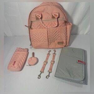 Skip Hop Diaper Bag Quilted Backpack Set Pink Gold Suite 6 in 1 Baby Travel Bag